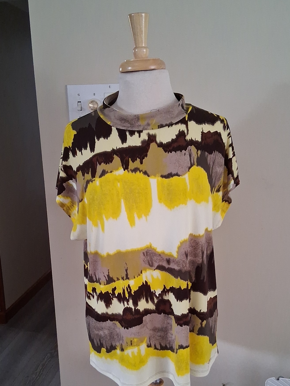 Calvin Klein Short Sleeve Abstract Stripe Tee - Yellow, Brown & White